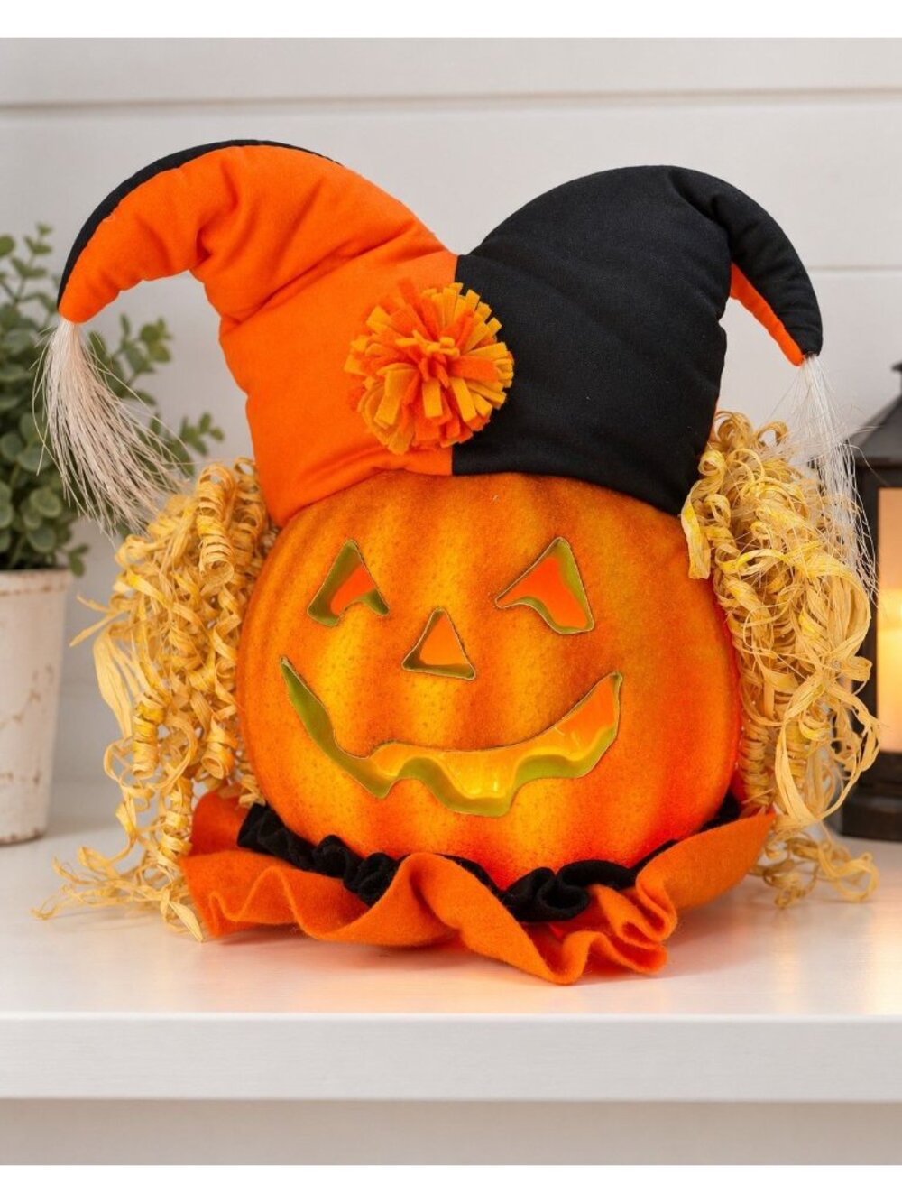 Department 56 Halloween Lighted Jack O Lantern Jester Pumpkin 13" 2000
